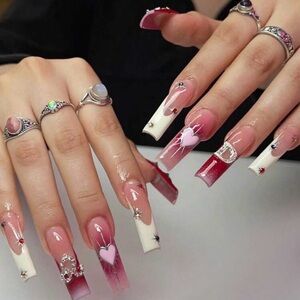 Elegant Red and White Nail Art Set